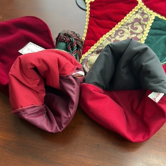 2 Victorian holiday stockings tassels extra large in size mixed media material - Picture 16 of 17